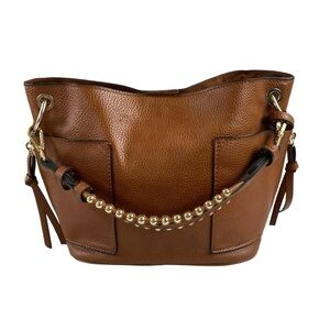 Steve‎ Madden Boho Studded Strap Small Hobo Cognac With Gold Accented Handle